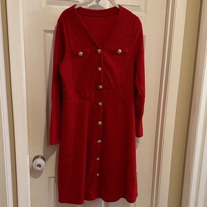 SHEIN Red Button-Up Midi Dress